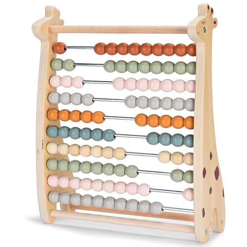 Abacus for Kids - Math Counting Toy Made of Wooden Beads and Rack - Children's Wood Number Counters for Teaching Addition, Subtraction and More - Counting Tool for Toddlers and 1st Grade Kids