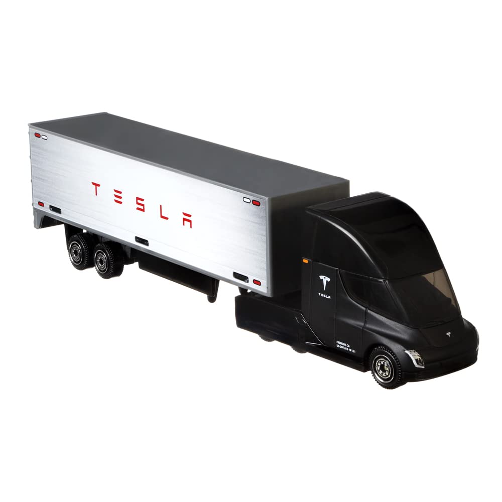 Matchbox Convoys Collectible Cars Die-cast Series - Inspired by Tesla Semi & Box Trailer and 2020 Roadster Gray, Red