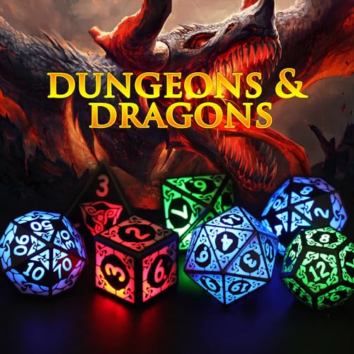 DND Dice Rechargeable with Charging Box, Light up Dice 7 PCS LED Electronic Dices, Dungeons and Dragons Dice Polyhedral Dice Sets for Tabletop Games ZHOORQI D&D Dice Role Playing Game (3 Color Light)