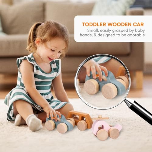 Childlike Behavior Wooden Car for Toddler - Wood Push Truck Vehicle - Montessori Inspired Wooden Rattle Teething toys - Baby Wood Cars for Kids, Boys, & Girls