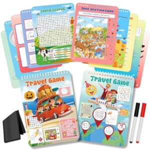 Elfew 2 Pack Reusable Activity Game for Kids Ages 4-8, 8-12,Travel Games Include 56 Different Game,1-2 Players,Toy & Learning Tool for Road Trip Airplane Activity