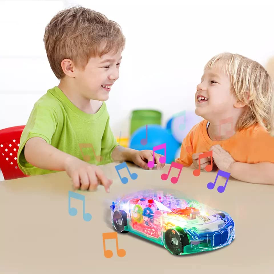 ABK Transparent Toy Car - with Visible Colored Moving Gear System, Light and Sound Transparent Electric Car Toy Light Music LED Light Effects (Sport Car)