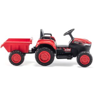 MELLCOM Ride on Tractor, 12V Electric Car Kids Electric Vehicles with Remote Control and Trailer, Ride On Car with 30W Dual Motors, Ride on Toys with Cool Lights, Music,USB, Red