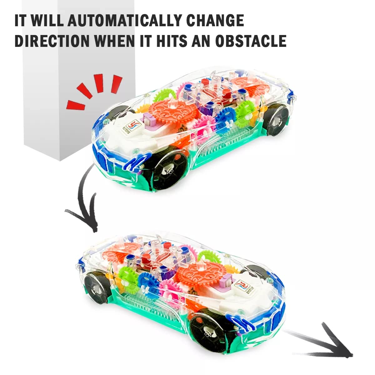 ABK Transparent Toy Car - with Visible Colored Moving Gear System, Light and Sound Transparent Electric Car Toy Light Music LED Light Effects (Sport Car)