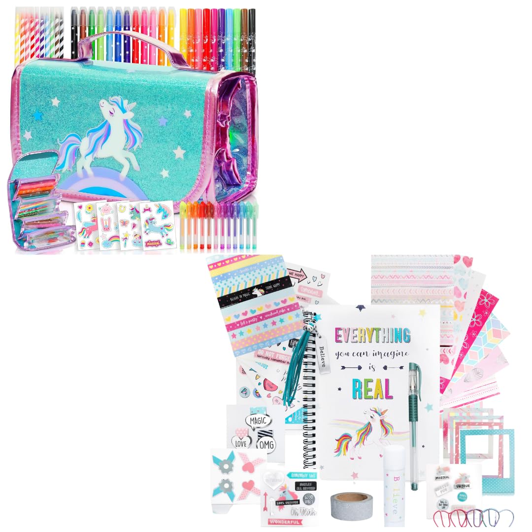 Amitié Lane Unicorn Craft Stationery Set - Scented Markers Set And DIY Journal Scrapbook Kit - Easy DIY Kids Arts and Crafts Kits - Girls Toys and Birthday Gifts for Kids Age 4-12