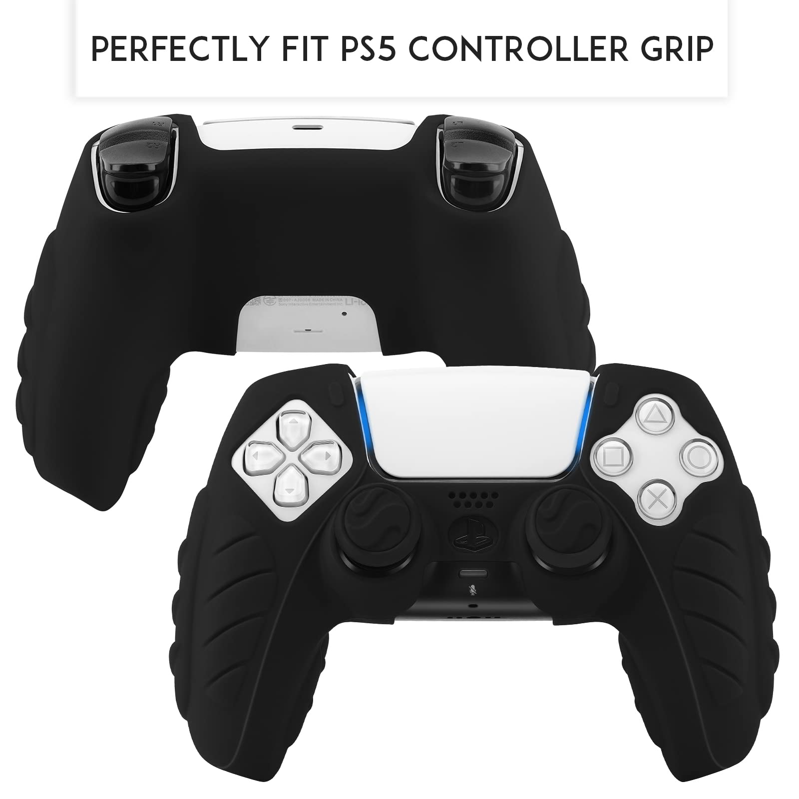 SIKEMAY PS5 Controller Cover, 2Pcs Anti-Slip PS5 Controller Skin with 4 Grips, Soft Silicone Protective Case for PS5 Controller, PS5 Controller Skin for Wireless Controller (Black)