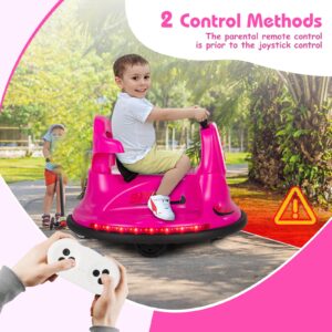 HONEY JOY 12V Bumper Car for Toddlers 1-3, Baby Ride on Bumper Car w/Dual Joysticks, Flashing LED Light & 360 Degree Spin, Electric Vehicle for Kids, Ride on Car w/Remote Control, Gift for Boys Girls