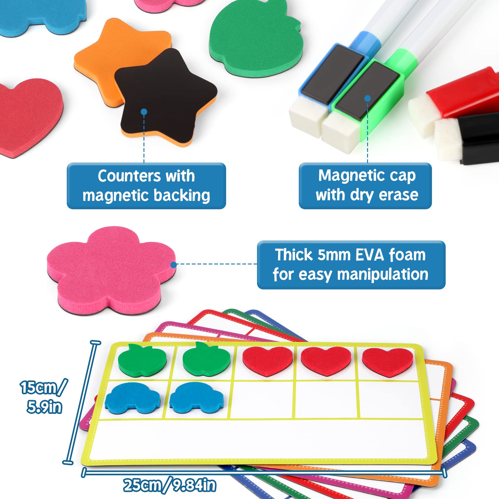 Torlam Magnetic Ten Frame Set, Math Games for Kids Math Manipulatives Elementary Kindergarten Preschool Classroom Must Haves, Math Counters Toddler Learning Toys Game for Homeschool Special Education