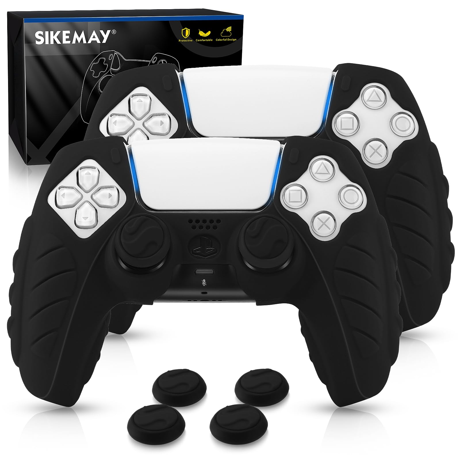 SIKEMAY PS5 Controller Cover, 2Pcs Anti-Slip PS5 Controller Skin with 4 Grips, Soft Silicone Protective Case for PS5 Controller, PS5 Controller Skin for Wireless Controller (Black)