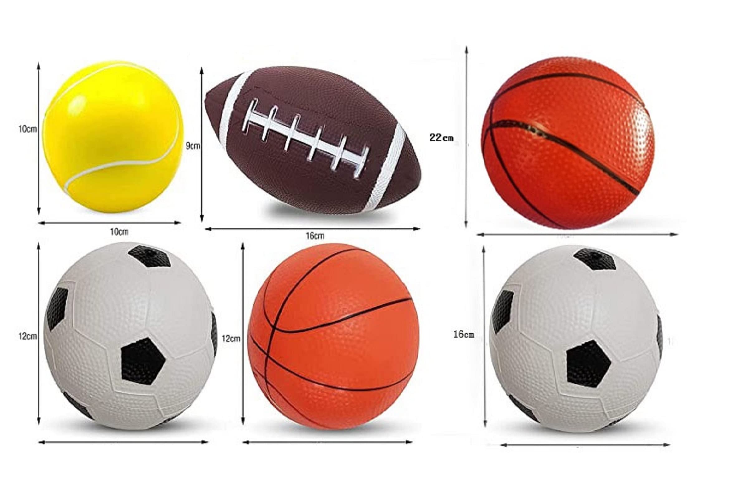 CZLCD 6Pces Soft Sports Balls Set for Kids Various Size of Soccer Ball, Basketball, Football,Tennis Ball,Volleyball with Large Free Bag and Hand Pump