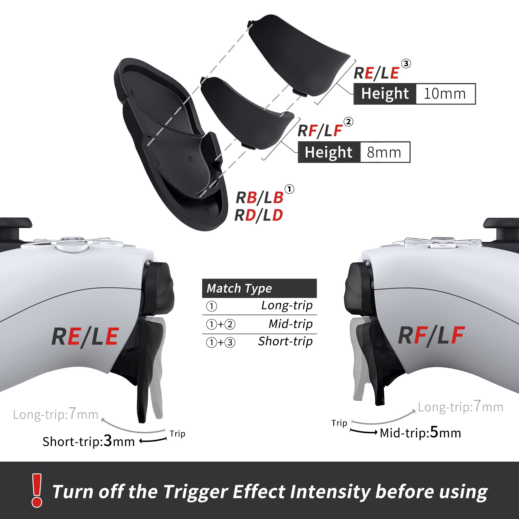 PlayVital Dune 2 Pairs Trigger Stop Shoulder Buttons Extension Kit for ps5 Controller, Stopper Bumper Trigger Extenders for PS Portal, Game Improvement Adjusters for ps5 Edge - Black