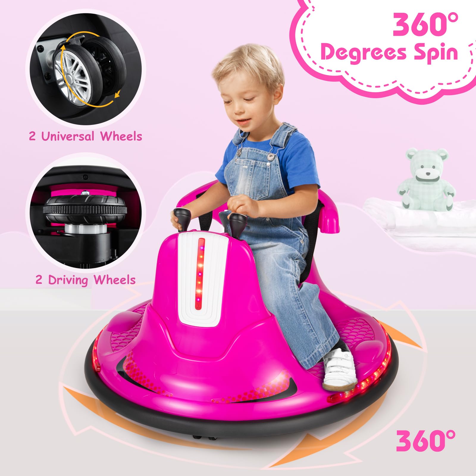 HONEY JOY 12V Bumper Car for Toddlers 1-3, Baby Ride on Bumper Car w/Dual Joysticks, Flashing LED Light & 360 Degree Spin, Electric Vehicle for Kids, Ride on Car w/Remote Control, Gift for Boys Girls