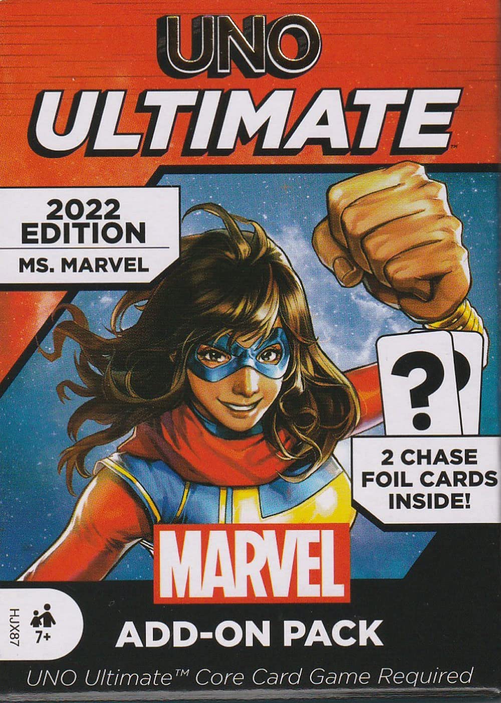 UNO Ultimate Marvel Card Game Add-On Pack with Ms. Marvel Character Deck & 2 Collectible Foil Cards