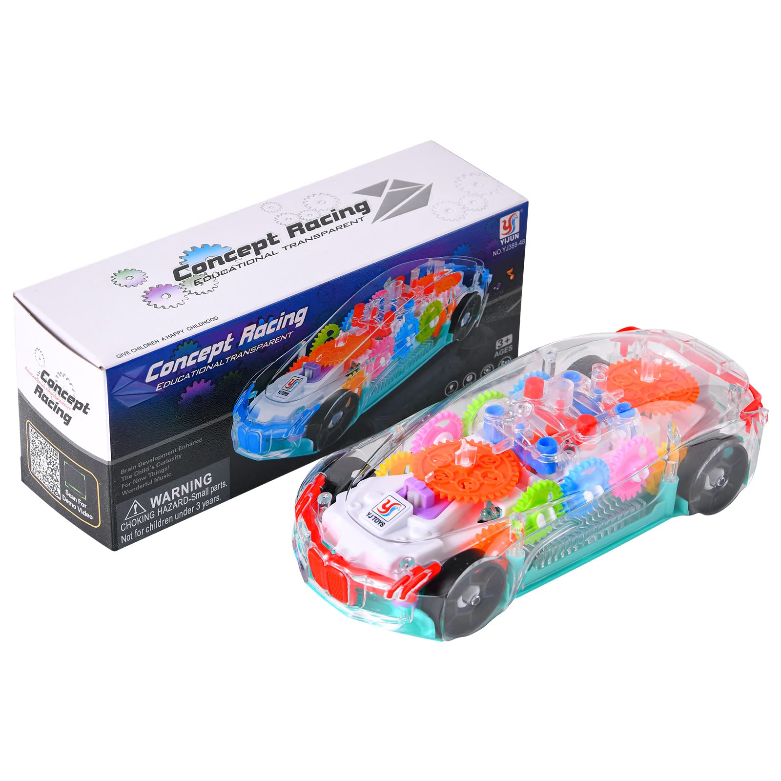 ABK Transparent Toy Car - with Visible Colored Moving Gear System, Light and Sound Transparent Electric Car Toy Light Music LED Light Effects (Sport Car)