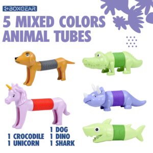 Boxgear 5-Pack Pop Tubes Mixed Animal Fidget Toys – Sensory Tubes for Toddlers – Cute Animal Sensory Fidget Toys for Girls and Boys – Stress-Relief Pop Sound Spring Toddler Sensory Toys