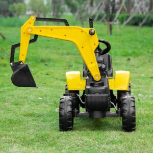 Aosom Kids Ride On Excavator, Pedal Digger, Construction Truck with Horn for Kids and Toddlers 3+, Yellow