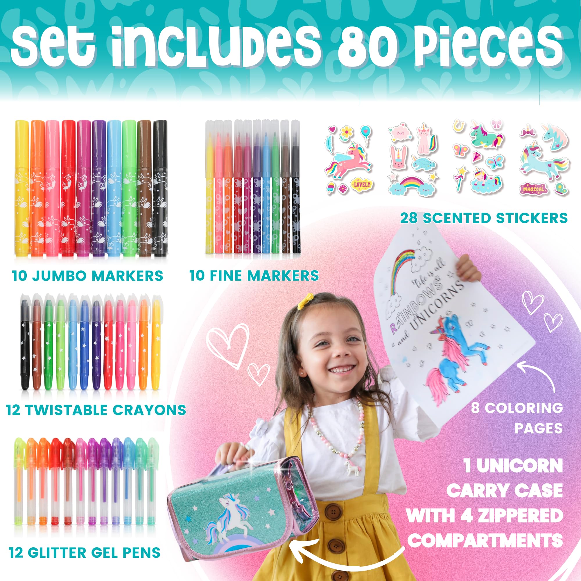 Amitié Lane Unicorn Craft Stationery Set - Scented Markers Set And DIY Journal Scrapbook Kit - Easy DIY Kids Arts and Crafts Kits - Girls Toys and Birthday Gifts for Kids Age 4-12