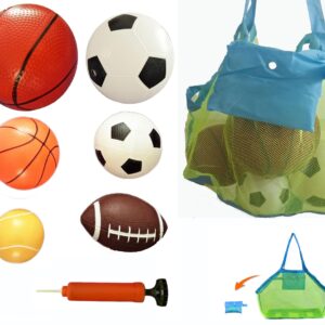 CZLCD 6Pces Soft Sports Balls Set for Kids Various Size of Soccer Ball, Basketball, Football,Tennis Ball,Volleyball with Large Free Bag and Hand Pump