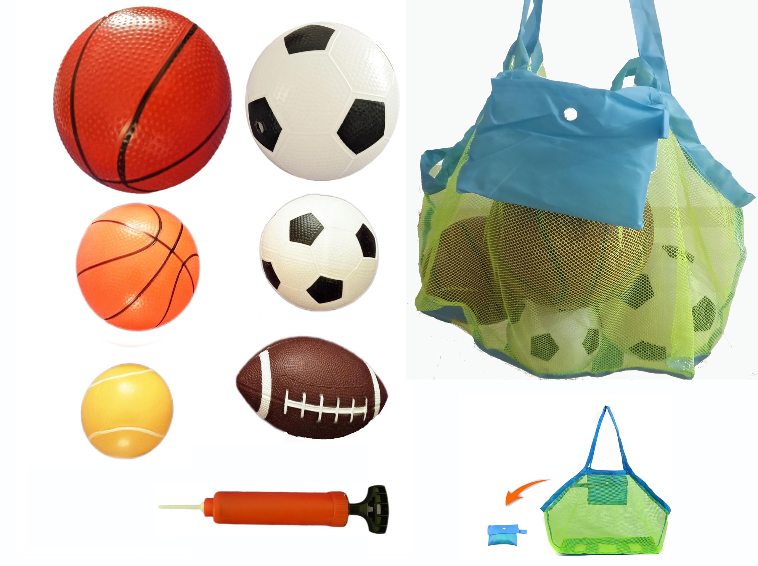 CZLCD 6Pces Soft Sports Balls Set for Kids Various Size of Soccer Ball, Basketball, Football,Tennis Ball,Volleyball with Large Free Bag and Hand Pump