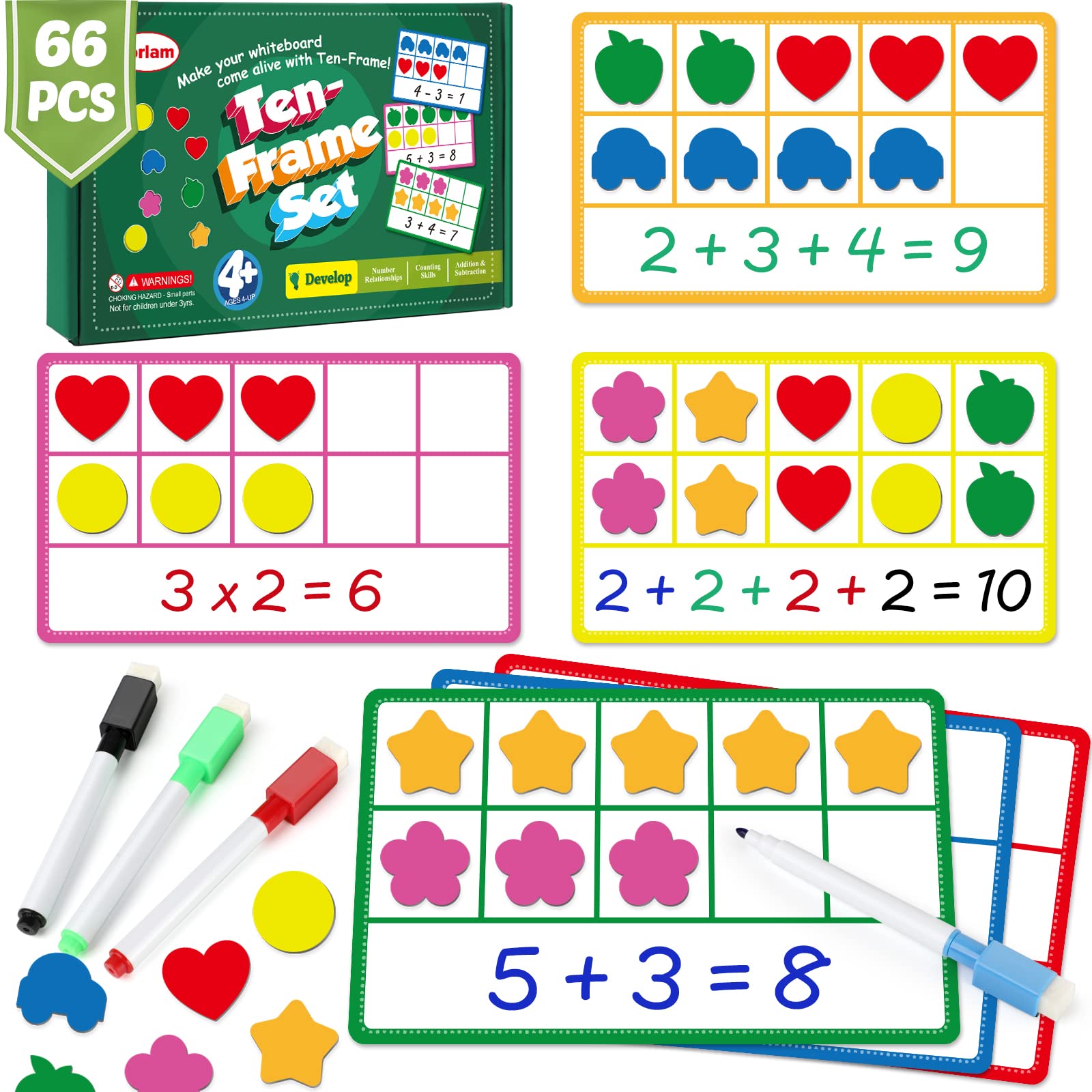 Torlam Magnetic Ten Frame Set, Math Games for Kids Math Manipulatives Elementary Kindergarten Preschool Classroom Must Haves, Math Counters Toddler Learning Toys Game for Homeschool Special Education