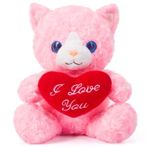 IKASA Cat Stuffed Animal Plush Toy Holding Heart with I Love You for Valentine Day,Cute 11" Soft Small Toy,Valentine’s Day Gifts for Girlfriend (Cat)