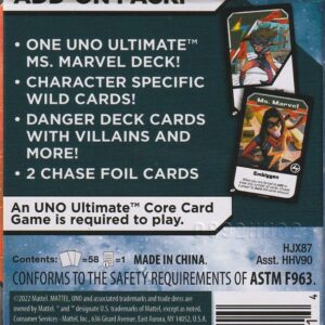 UNO Ultimate Marvel Card Game Add-On Pack with Ms. Marvel Character Deck & 2 Collectible Foil Cards