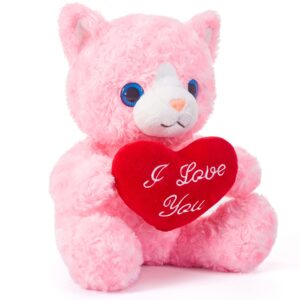 IKASA Cat Stuffed Animal Plush Toy Holding Heart with I Love You for Valentine Day,Cute 11" Soft Small Toy,Valentine’s Day Gifts for Girlfriend (Cat)