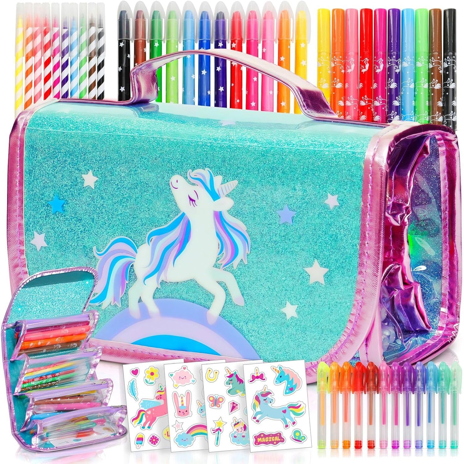 Amitié Lane Unicorn Craft Stationery Set - Scented Markers Set And DIY Journal Scrapbook Kit - Easy DIY Kids Arts and Crafts Kits - Girls Toys and Birthday Gifts for Kids Age 4-12