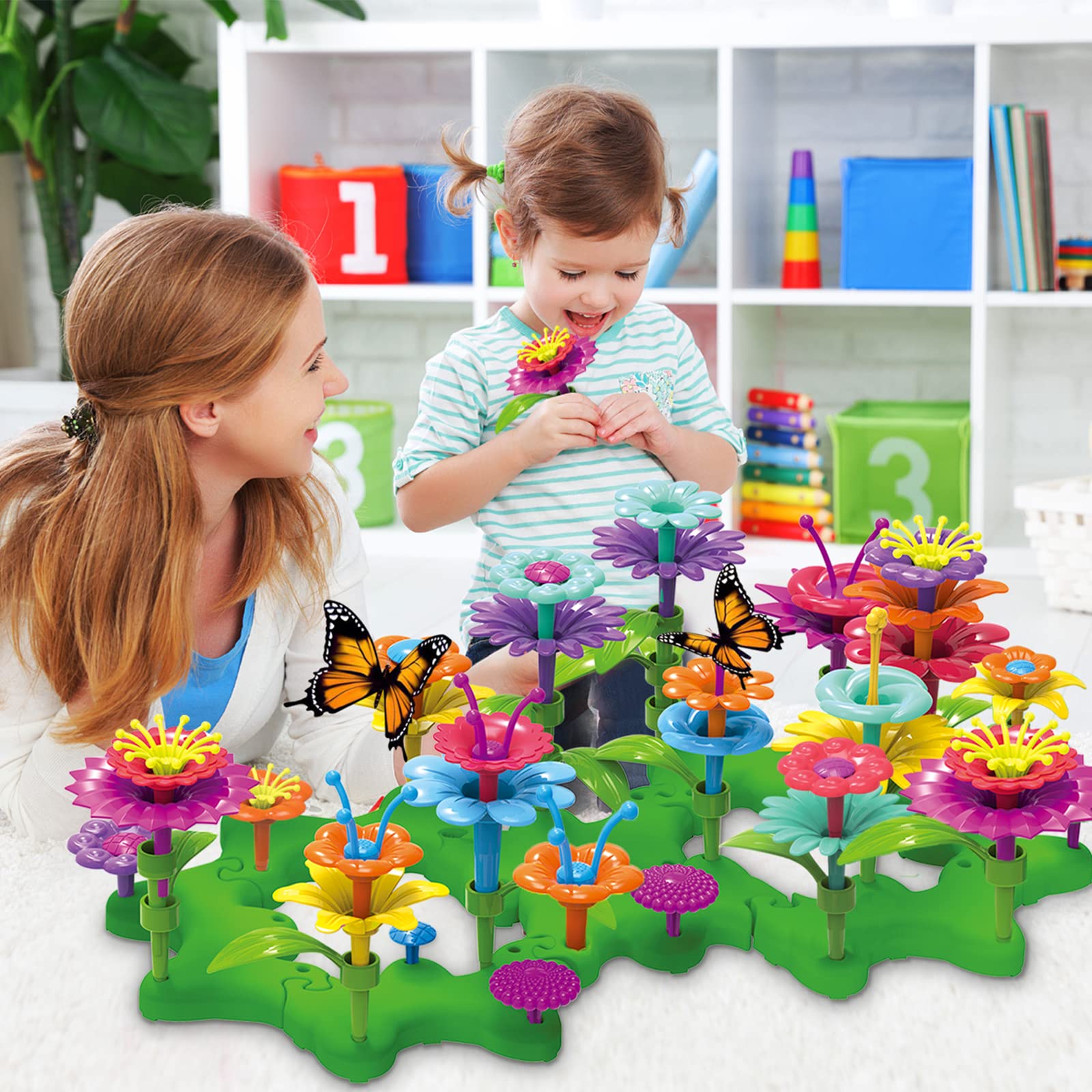 Toys for 3 4 5 6 Years Old Girls Boys Flower Garden Building Blocks STEM Creative Educational Toys Christmas Birthday Gifts for 3 4 5 6 Year Old Girls Kids Toddlers Preschool 3-6 yr Old Girl-102pcs