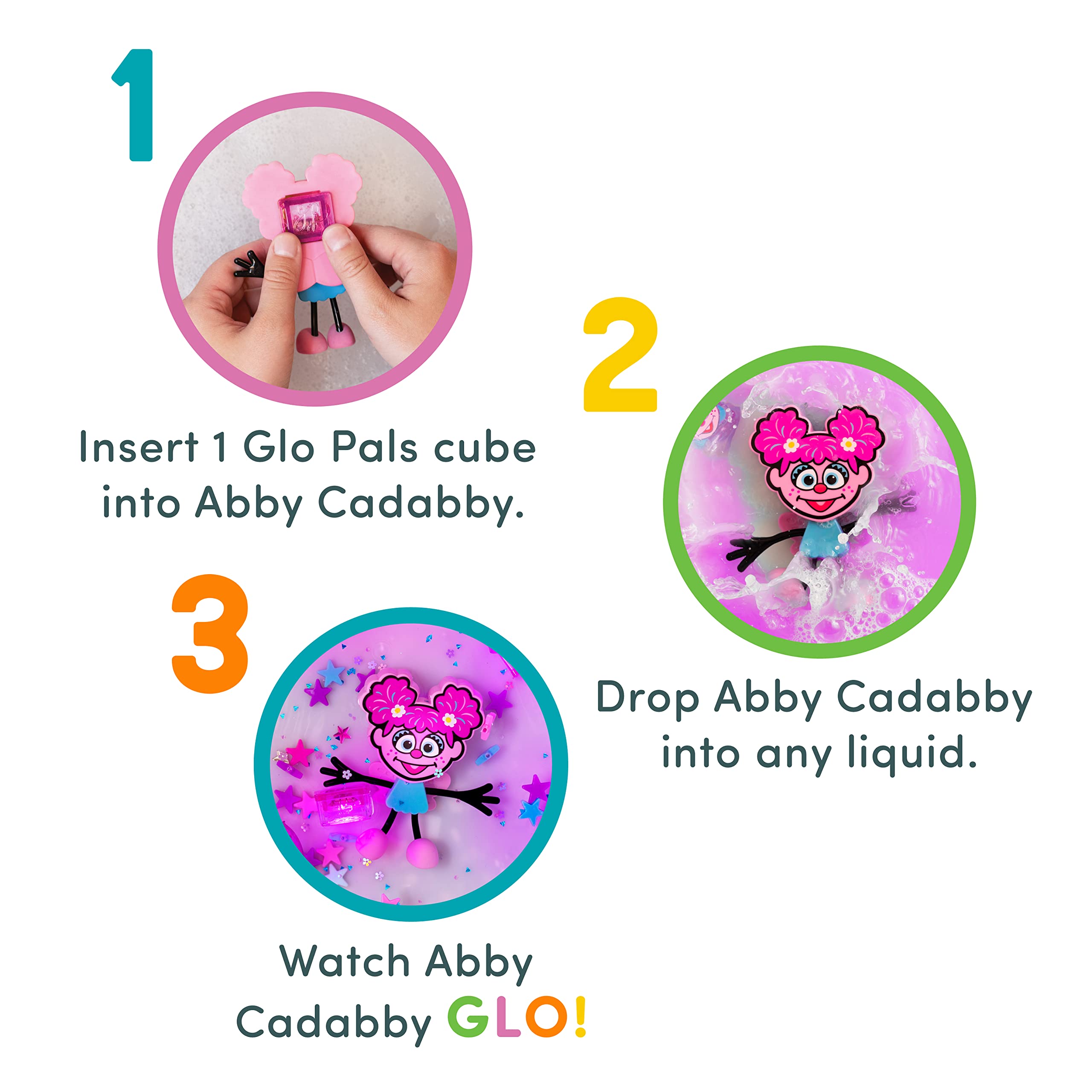 Glo Pals x Sesame Street Abby Cadabby Water-Activated Bath Toy with 6 Reusable Light-Up Cubes for Sensory Play