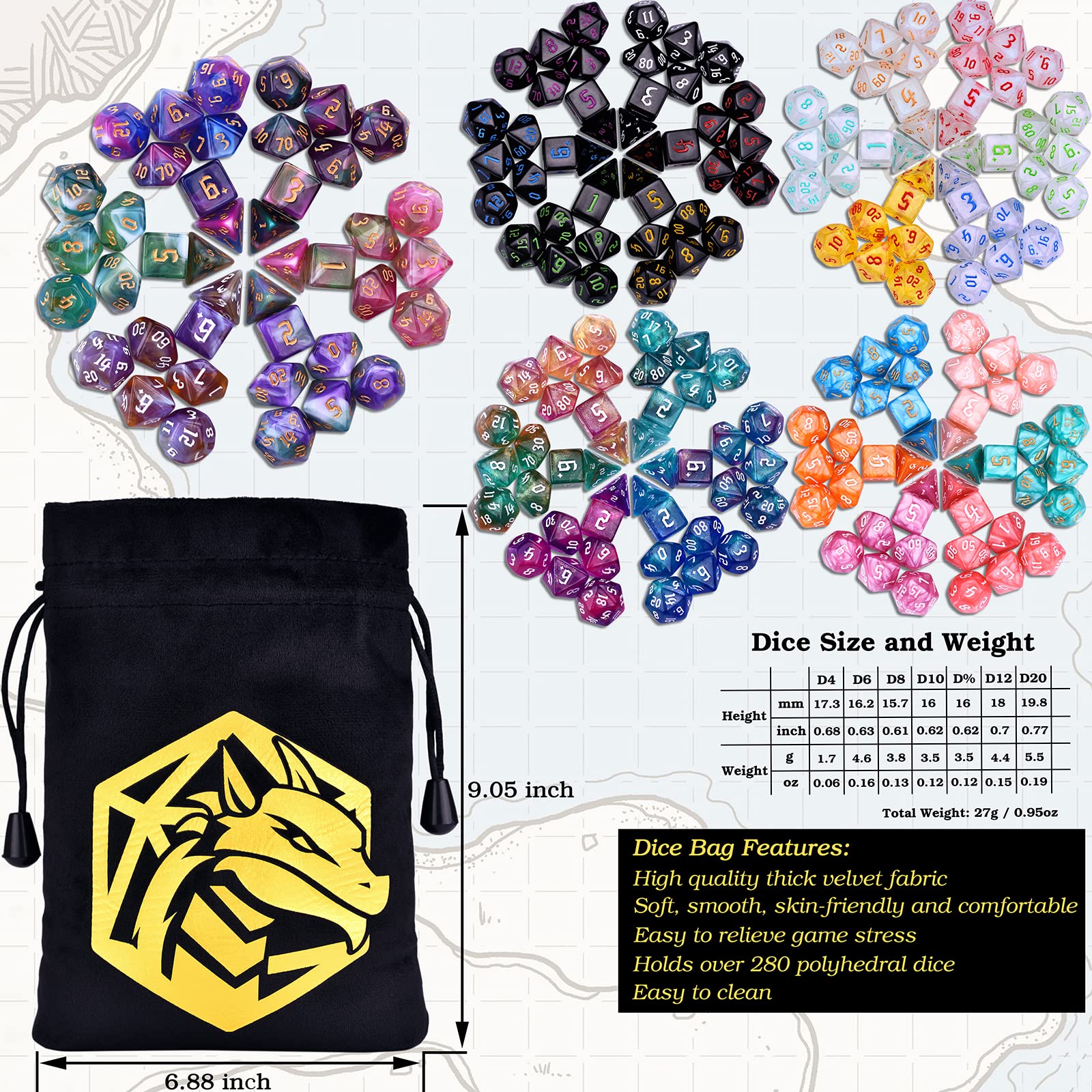 Amiven RPG Dice Sets 30 X 7-Die DND Polyhedral Dice (210pcs) with a Large Drawstring Bag for Dungeons and Dragons Tabletop Role Playing Games