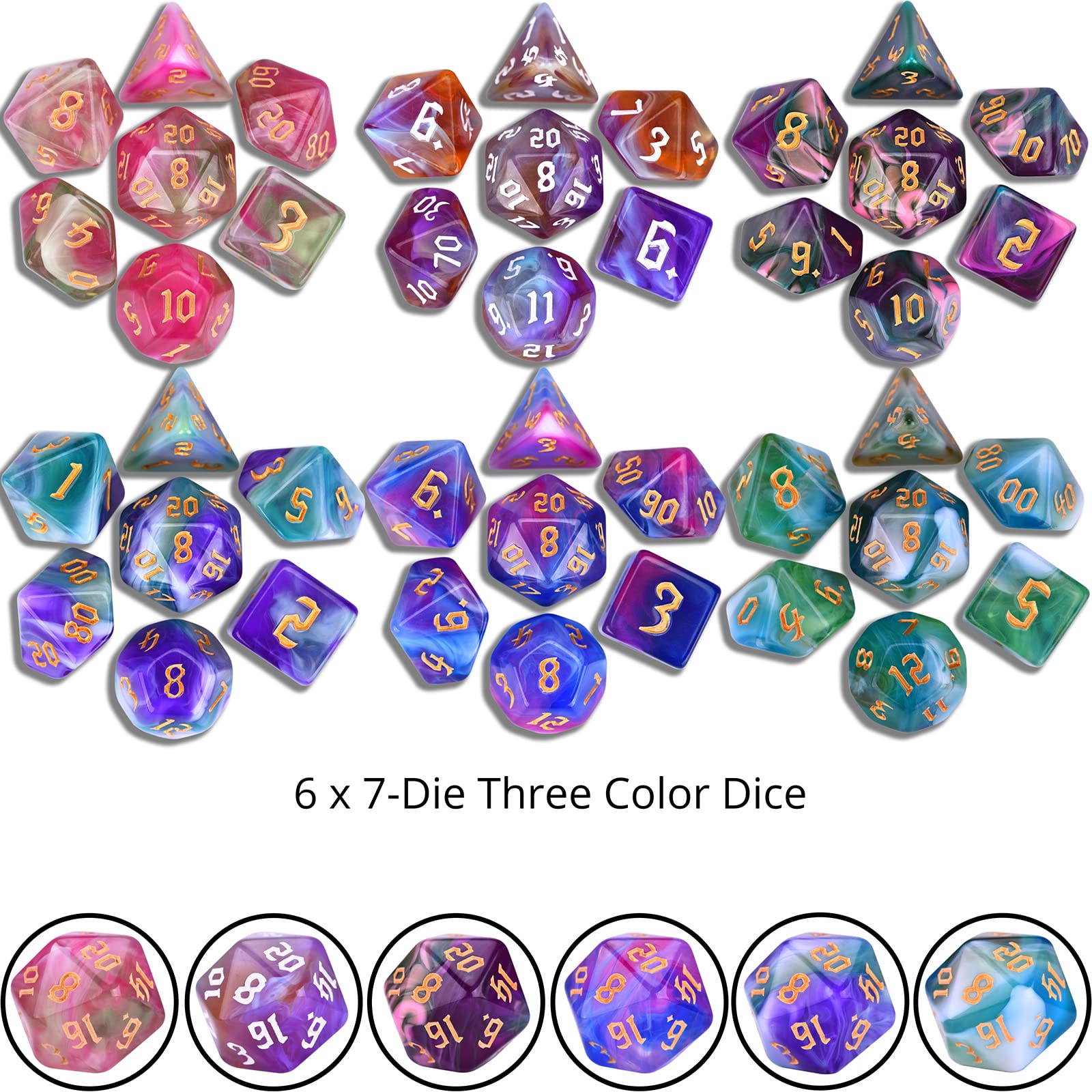 Amiven RPG Dice Sets 30 X 7-Die DND Polyhedral Dice (210pcs) with a Large Drawstring Bag for Dungeons and Dragons Tabletop Role Playing Games