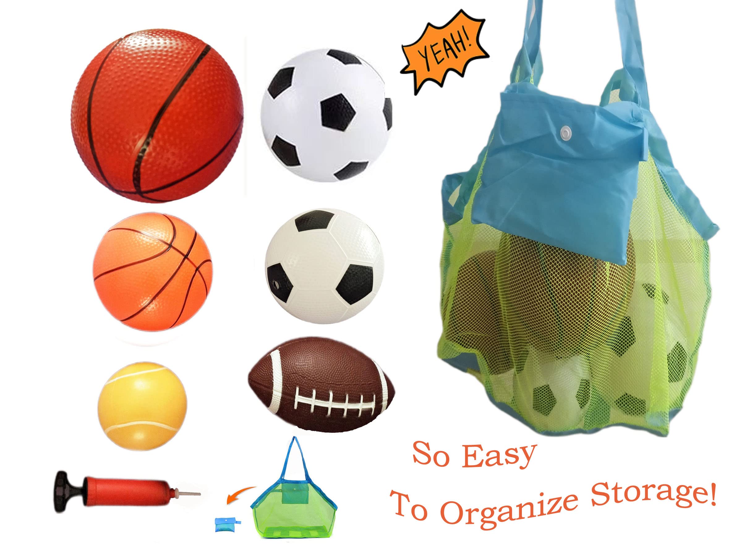 CZLCD 6Pces Soft Sports Balls Set for Kids Various Size of Soccer Ball, Basketball, Football,Tennis Ball,Volleyball with Large Free Bag and Hand Pump