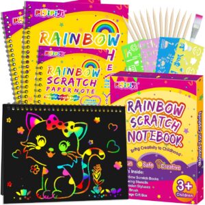 pigipigi Art Craft Gift for Kids - 3 Pack Rainbow Scratch Paper Notebook Black Magic Color Drawing Supplies Toy Set for 3-12 Year Old Boy Girl Birthday Party Favor Christmas Easter Activity