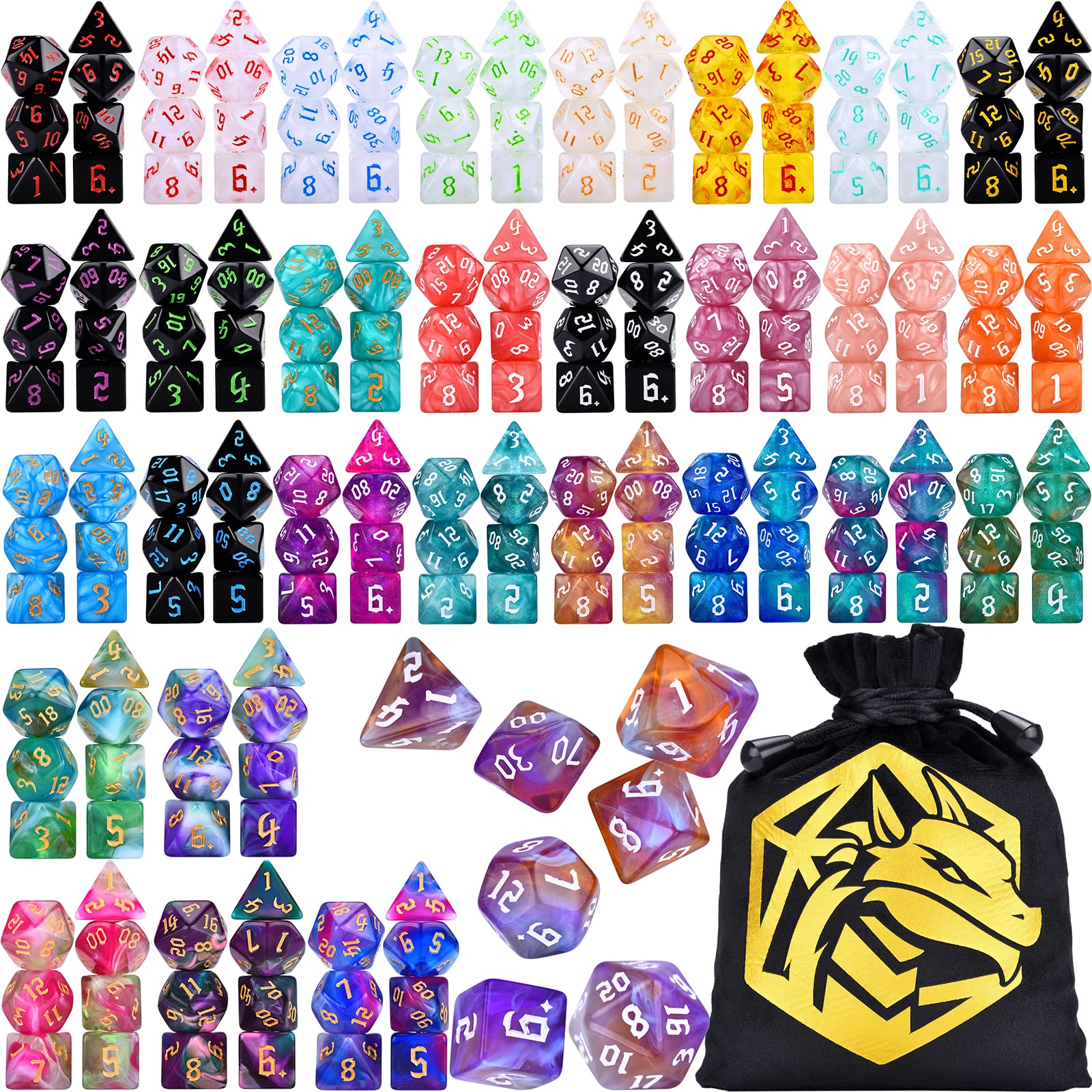 Amiven RPG Dice Sets 30 X 7-Die DND Polyhedral Dice (210pcs) with a Large Drawstring Bag for Dungeons and Dragons Tabletop Role Playing Games