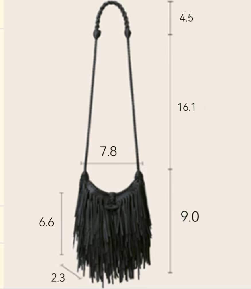 Women Fringe Tassel Crossbody Bag Hippie Boho Leather Shoulder Bag Vintage Western Cowgirl Purse Country Concert Outfits (Black,One Size)