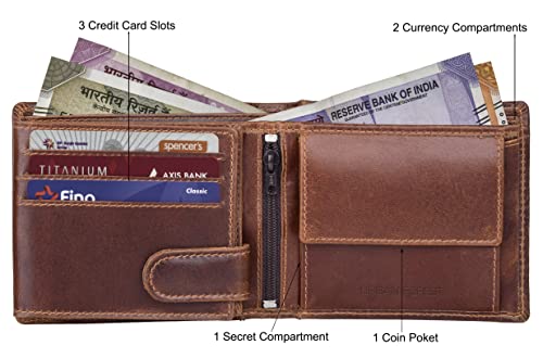 URBAN FOREST Zeus Leather Wallet & Accessory Set for Men, Caramel Brown, Casual