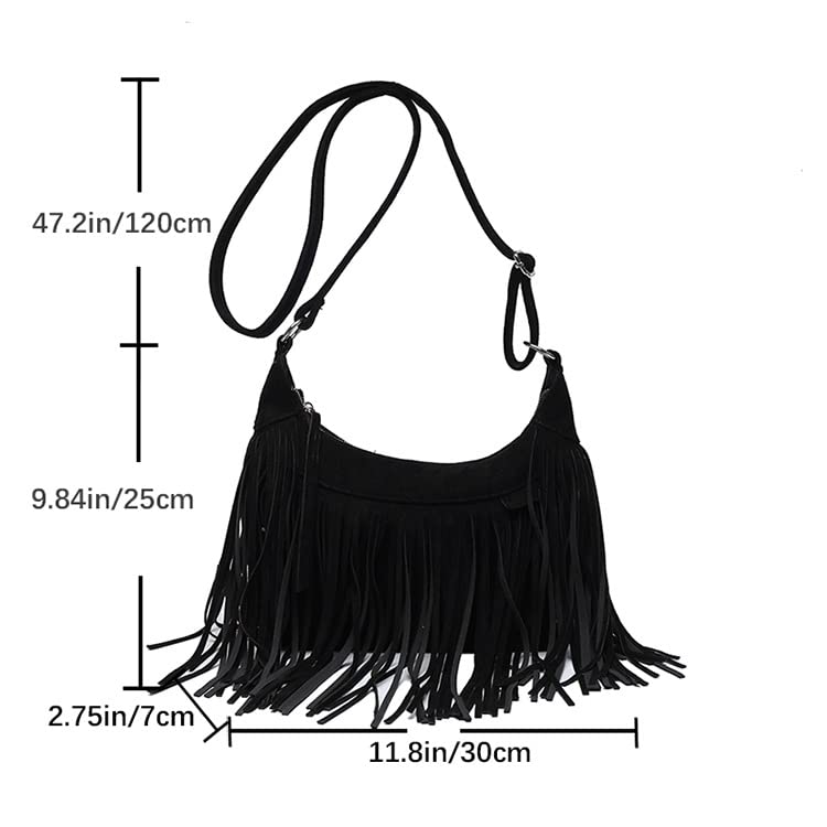 Boho Hippie Purses Fringe Tassel Faux Suede Shoulder Messenger CrossBody Sling Bag Country Concert Outfits for Women (Navy,One Size)