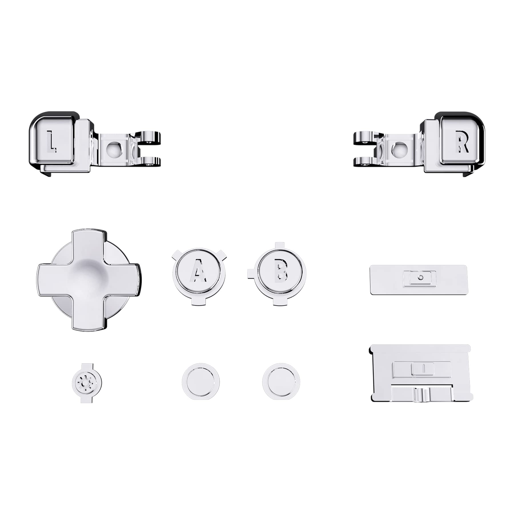 eXtremeRate Chrome Silver Glossy Custom Full Set Buttons for Gameboy Advance SP, Replacement A B L R Button Power On Off Volume Button D-pad Key for GBA SP Console - Console NOT Included