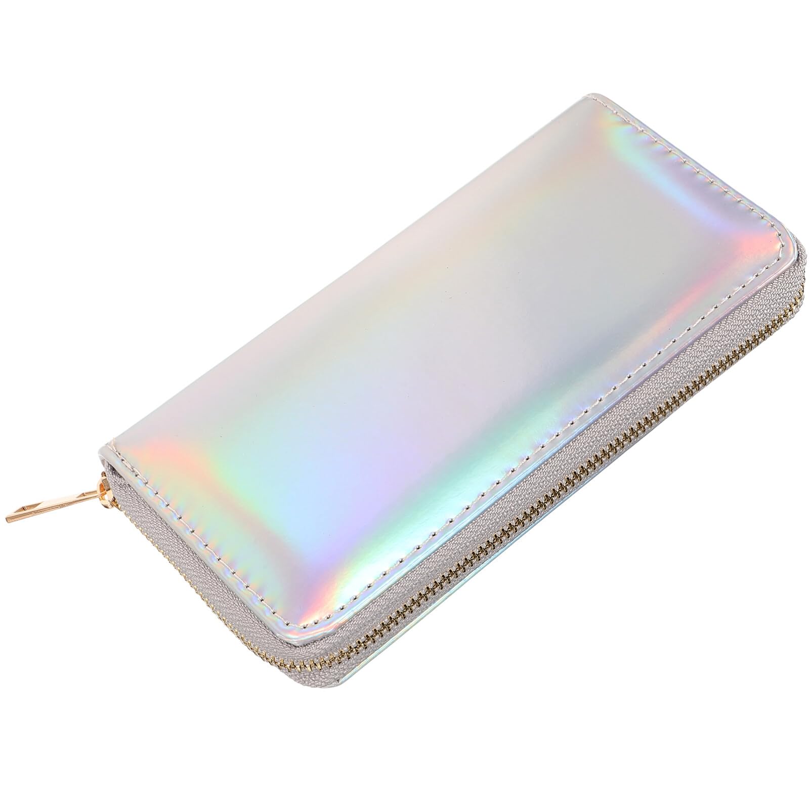 TENDYCOCO Sparking Cell Pouch Wallet Clutch Carteras Pu Women Female Coin Leather Long Wallets Credit Rainbow Portfel Shining Silver Zipper Holographic Slim Bag Purses Iridescent Girls for