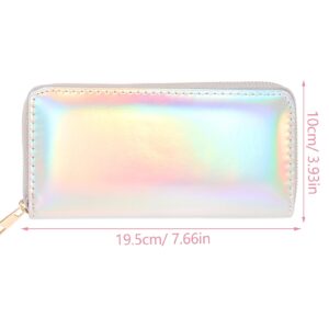 TENDYCOCO Sparking Cell Pouch Wallet Clutch Carteras Pu Women Female Coin Leather Long Wallets Credit Rainbow Portfel Shining Silver Zipper Holographic Slim Bag Purses Iridescent Girls for