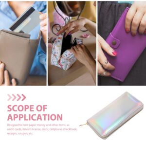 TENDYCOCO Sparking Cell Pouch Wallet Clutch Carteras Pu Women Female Coin Leather Long Wallets Credit Rainbow Portfel Shining Silver Zipper Holographic Slim Bag Purses Iridescent Girls for