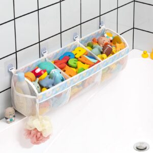 austion mesh bath toy storage for tub - sorting baby toys bath tub toy holder - extra large capacity bath toy organizer with large openings, quick-drying and breathable (blue)