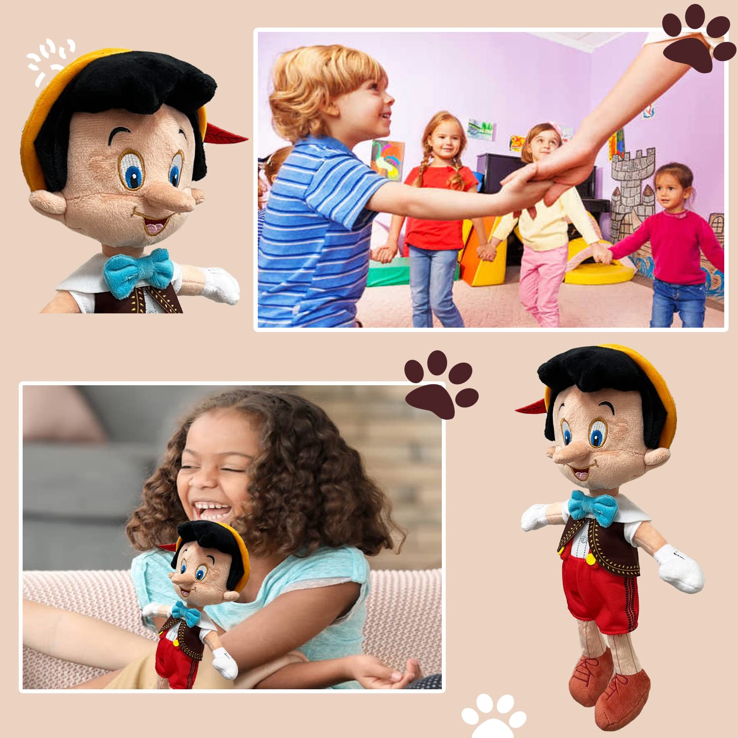 AZ-ONANZO Pinocchio Plush Toys, 12.9 Inch Cute Stuffed Boy and Girl Plush Dolls for Birthday Christmas