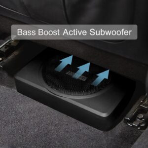 DR DOUBLE ROCK CB08 8 inch Slim Under Seat Car Subwoofer Car Audio Powered 600 Watts Car Truck Audio Sub Built in Amplifier Active Slim Subwoofer New Upgraded with Black Aluminum and Green LED