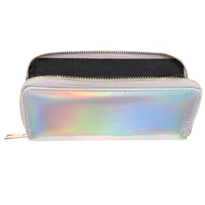 TENDYCOCO Sparking Cell Pouch Wallet Clutch Carteras Pu Women Female Coin Leather Long Wallets Credit Rainbow Portfel Shining Silver Zipper Holographic Slim Bag Purses Iridescent Girls for