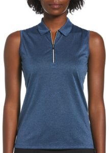 callaway women's quarter zip heather sleeveless golf polo shirt, with moisture-wicking fabric and sun protection, true navy htr, x-large