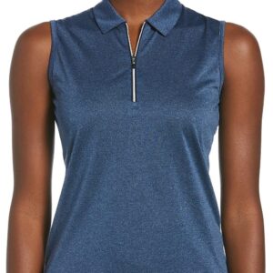 Callaway Women's Quarter Zip Heather Sleeveless Golf Polo Shirt, with Moisture-Wicking Fabric and Sun Protection, True Navy Htr, X-Large