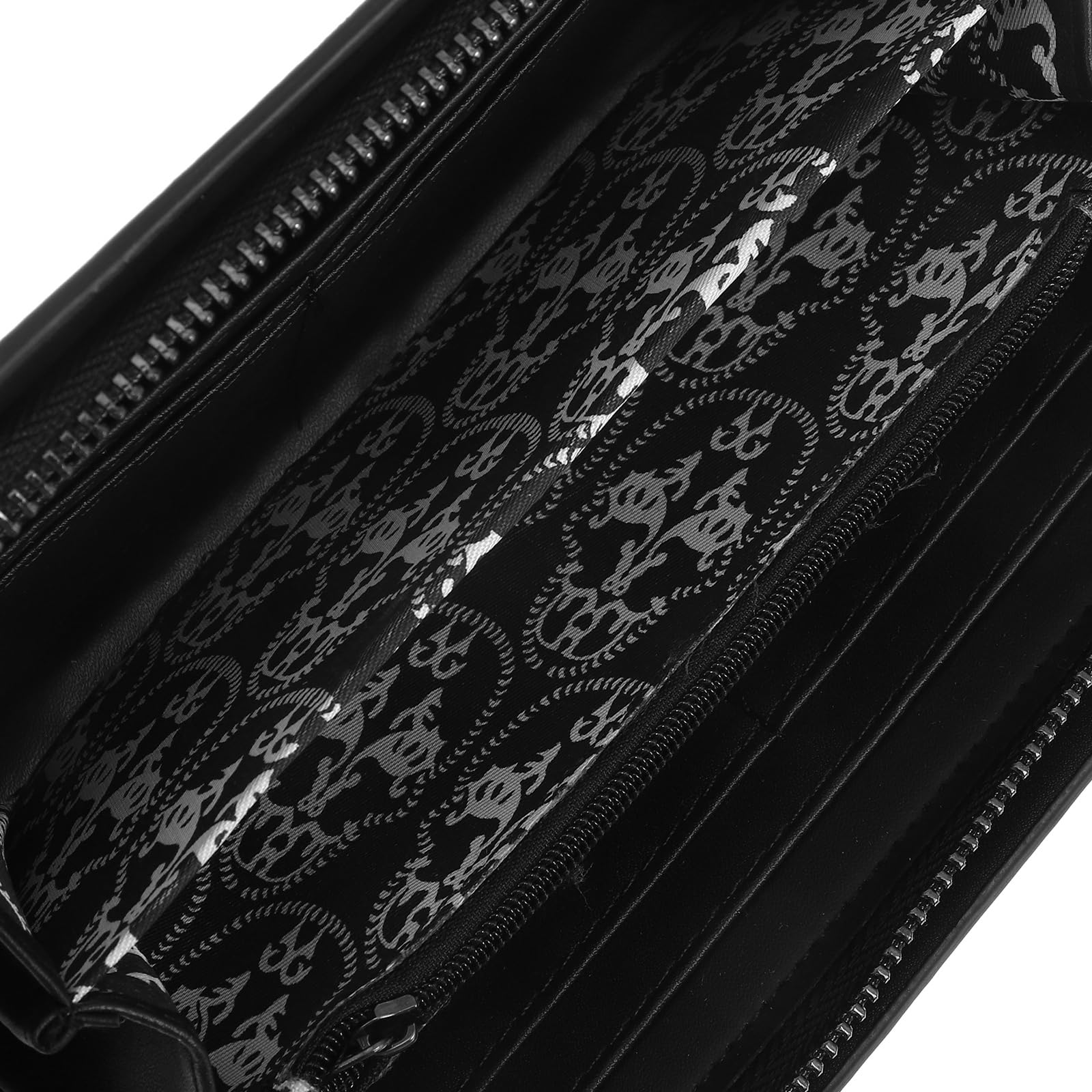 TENDYCOCO Stylish Wallet for Women - Gothic Skull Design with Zippered Pockets Wristlet for Organizing Cards, Cash, and More (Black)