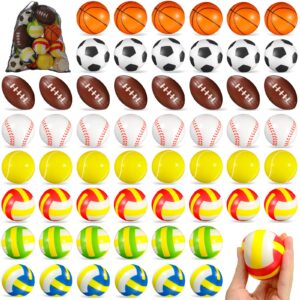 72 pcs sports stress balls bulk 2.5 inch party favor for kids mini foam stress balls pool beach toys basketball football baseball soccer tennis volleyball for sports party supplies, stress relief